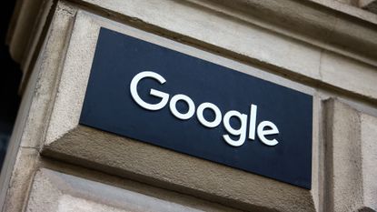 Google logo pictured on a sign on side of the company's headquarters in Krakow, Poland.