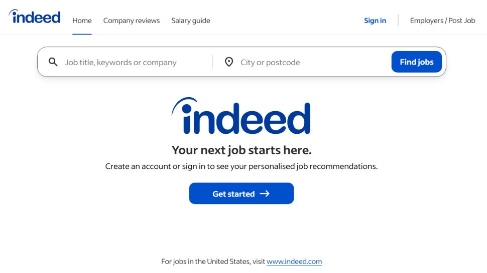 Website screenshot of Indeed (January, 2026)