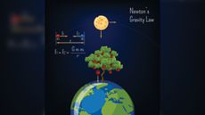 Illustration of Isaac Newton&rsquo;s universal law of gravitation.