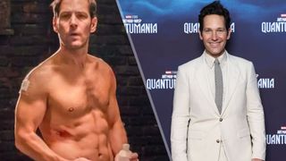 a photo of Paul Rudd in the Ant-Man film and at a premiere