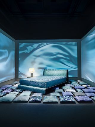 Blue silk bed