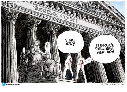 Political cartoon U.S. Supreme Court Anthony Kennedy Trump right turn conservative