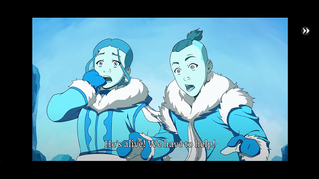 Avatar: Generations – Katara und Sokka finden Aang im Eis.