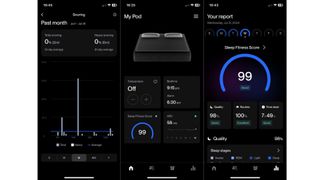 Screenshots of the Eight Sleep Pod 3 app