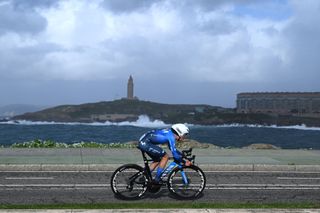 A CORUNA SPAIN FEBRUARY 22 Will Barta of The United States and Movistar Team sprints during the 3rd O Gran Camio The Historical Route 2024 Stage 1 a 141km individual time trial at stage from A Coruna to A Coruna on February 22 2024 in A Coruna Spain Photo by Dario BelingheriGetty Images