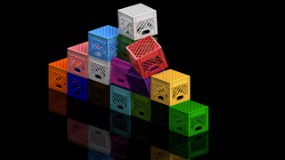 A 3D model of milk crates stacked on top of each other.