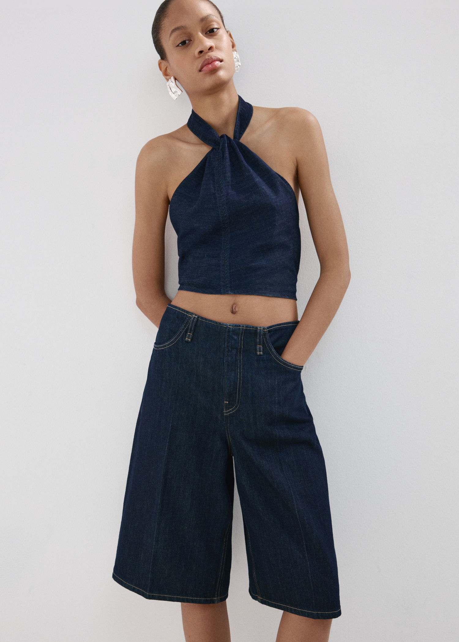 Mid-Rise Denim Bermuda Jorts - Women | Mango Usa