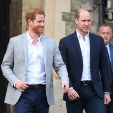 Prince Harry and Prince William attend a walkabout ahead of Prince Harry and Meghan Markle's royal wedding in 2018