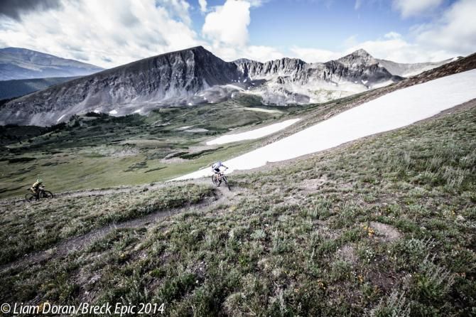 Racers climb the first switchbacks of the race