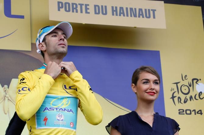 Race leader Vincenzo Nibali on the podium