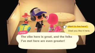 Animal Crossing New Horizons extending the invitation for a camper to live on the island