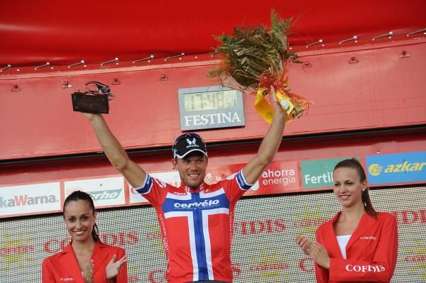 Thor Hushovd (Cervelo TestTeam) on the podium