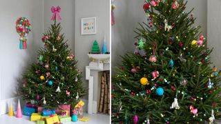 Christmas tree with brightly colored baubles