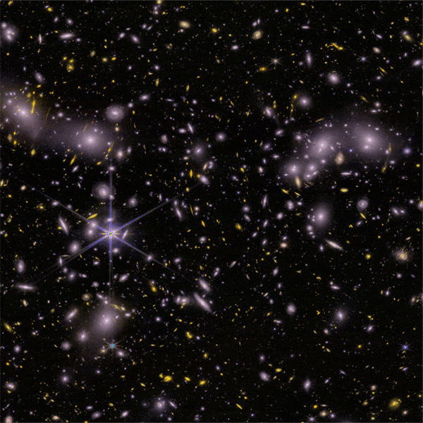 Bright dots over a dark background
