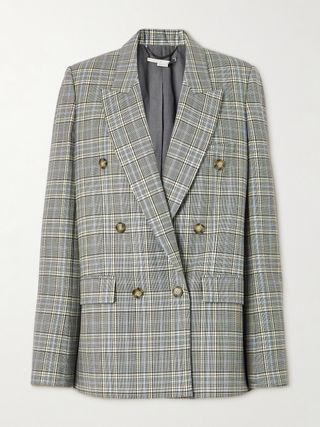 Double-Breasted Checked Wool Blazer