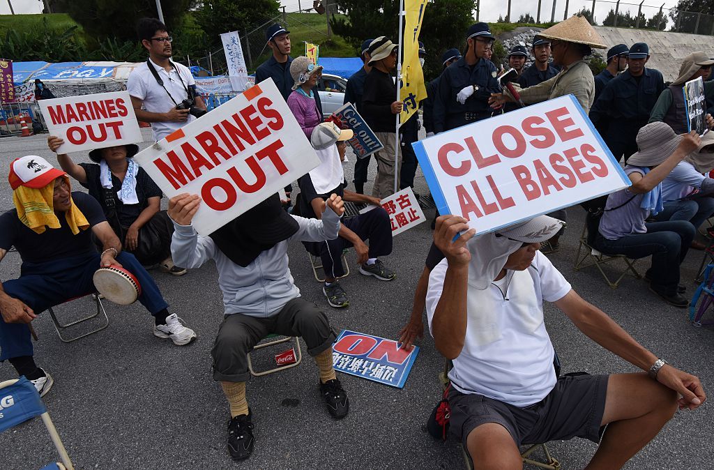 Japanese protesters demand American Okinawa military base closed