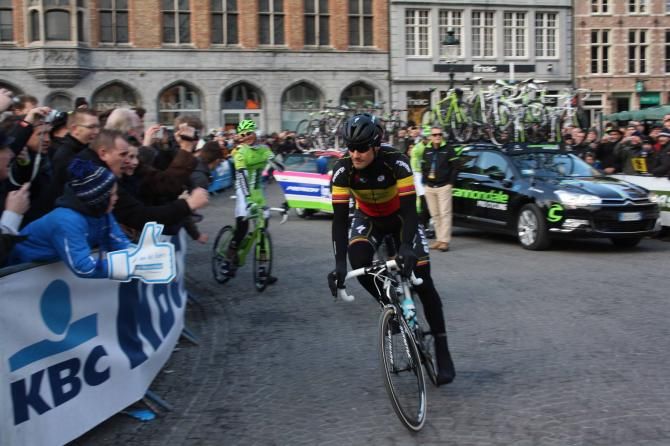 Tom Boonen (Omega Pharma-QuickStep) rides to the start of his ill-fated 2013 Tour of Flanders.