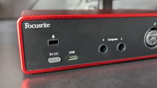 Close up of the back panel on a Focusrite Scarlett 2i2 4th Gen