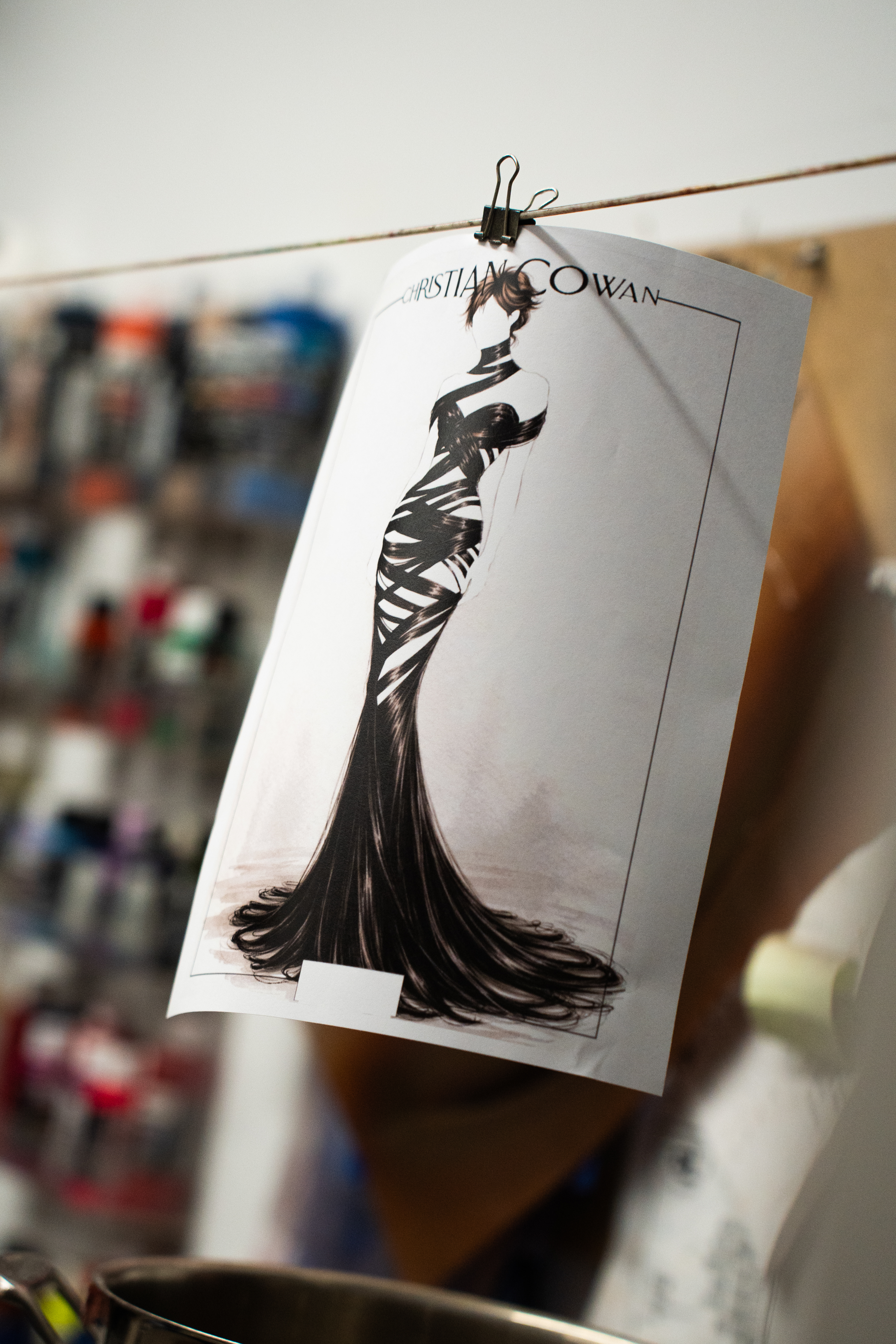 close-ups of Lisa Rinna's Christian Cowan hair dress before the 2026 Oscars