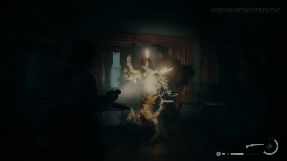 Alan Wake 2 gameplay screenshots of the new character Saga and Alan himself.