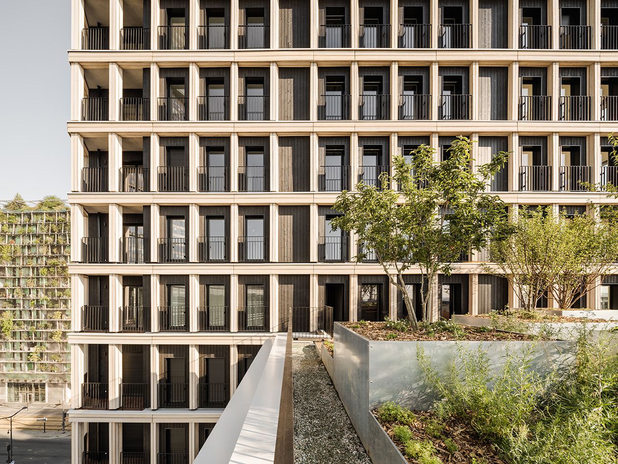 facade of residential timber tower by moroeau kusunoki