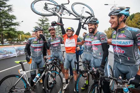 Jakub Mareczko celebrates his win with his teammates