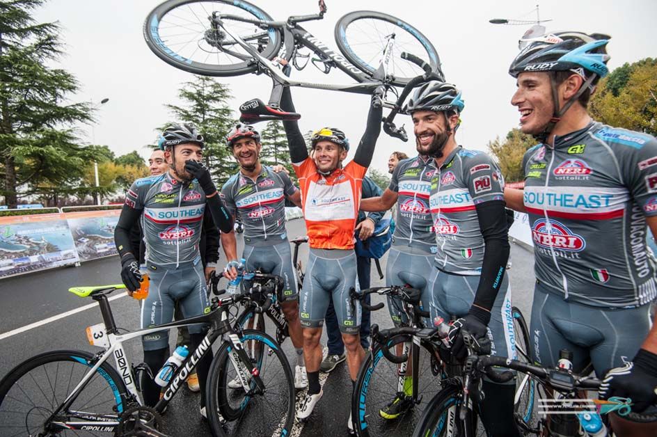 Jakub Mareczko celebrates his win with his teammates