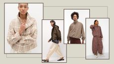 four models wearing heritage check funnel neck jackets