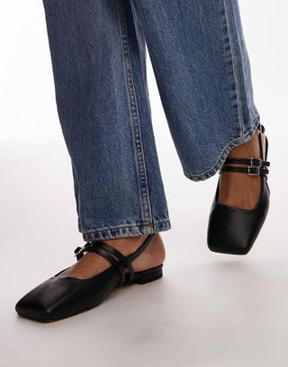 Topshop Alicia Slingback Ballet Flats With Buckle Detail in Black