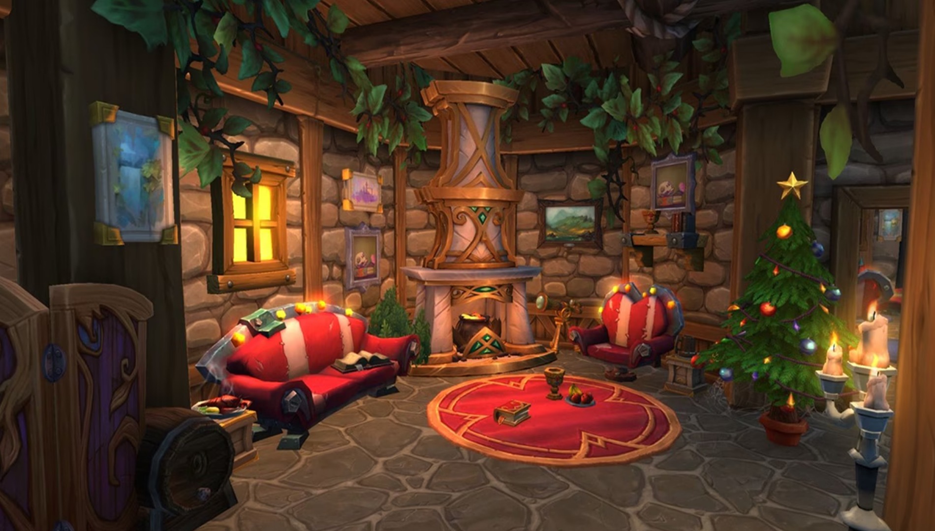 Promotional screenshot of a Christmas-themed house in World of Warcraft