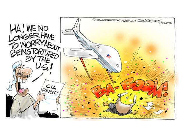 Political cartoon CIA torture report drones | The Week