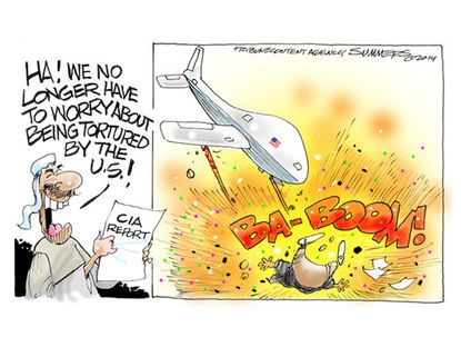 Political cartoon CIA torture report drones