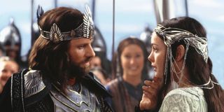 Aragorn touches Arwen's chin in a scene from Lord of the Rings: The Return of the King