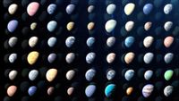 A bunch of exoplanets illustrated on a black screen.