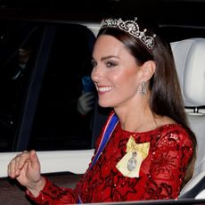 The Princess of Wales arrives at Buckingham Palace for a state banquet