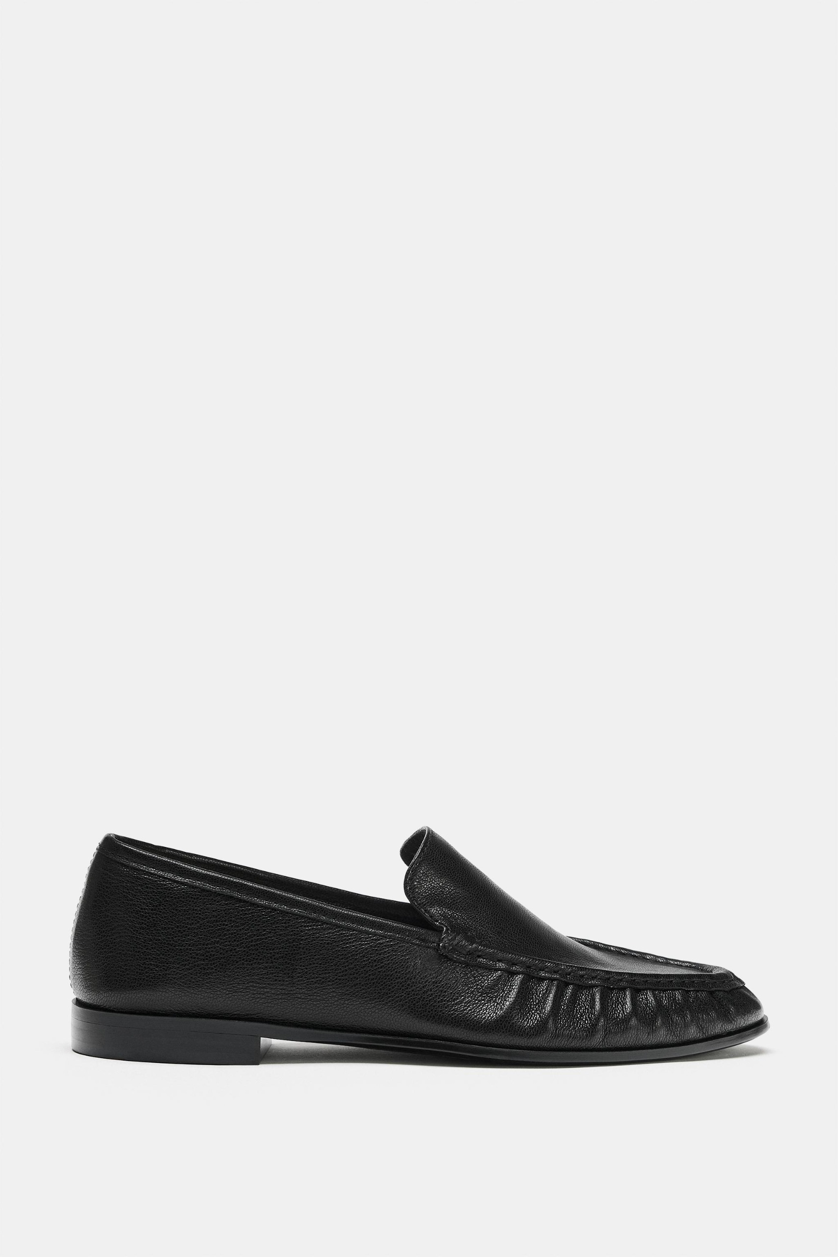 Ruched Leather Loafers - Black - 2
