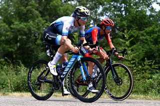 BLAGNAC FRANCE JULY 28 LR Emma Norsgaard of Denmark and Movistar Team and Sandra Alonso of Spain and Team CERATIZITWNT Pro Cycling compete in the chase group during the 2nd Tour de France Femmes 2023 Stage 6 a 1221km stage from Albi to Blagnac UCIWWT on July 28 2023 in Blagnac France Photo by Tim de WaeleGetty Images