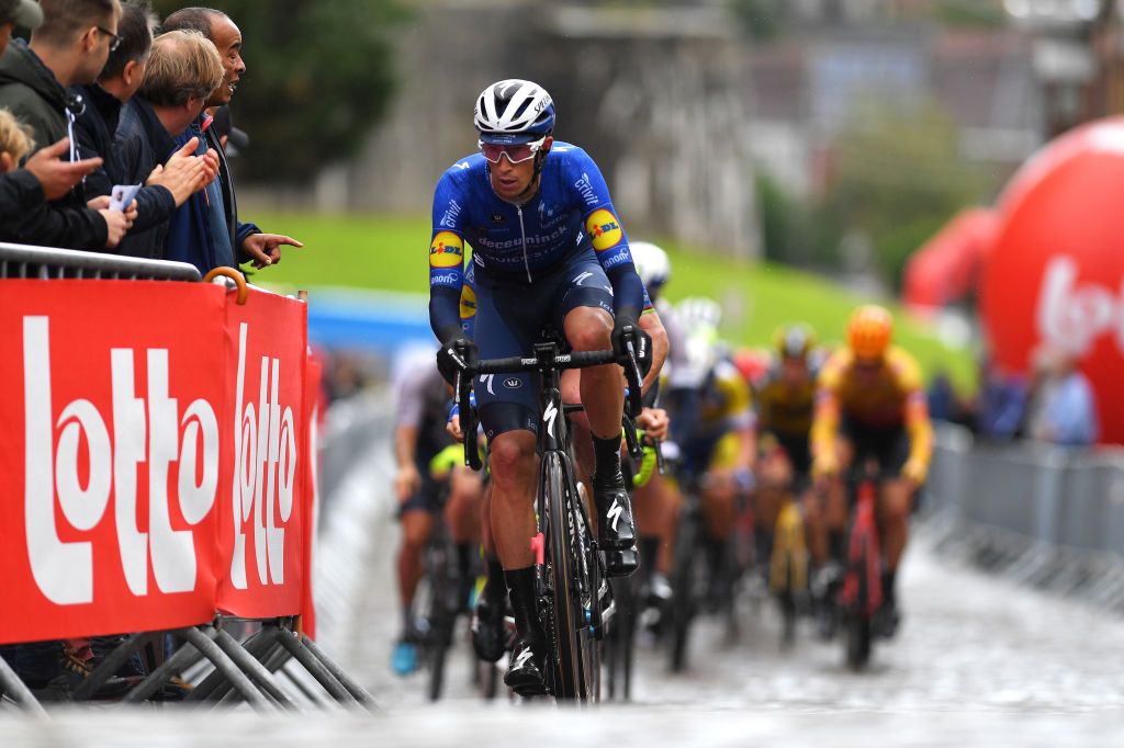 BINCHE BELGIUM OCTOBER 05 Jannik Steimle of Germany and Team Deceuninck QuickStep during the 33rd Binche Chimay Binche Memorial Frank Vandenbroucke 2021 a 1986km race from Binche to Binche BincheChimayBinche on October 05 2021 in Binche Belgium Photo by Luc ClaessenGetty Images