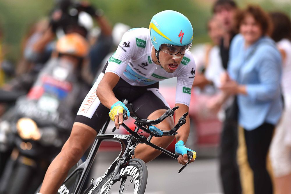 Fabio Aru (Astana) is now three seconds behind Dumoulin in the overall race.