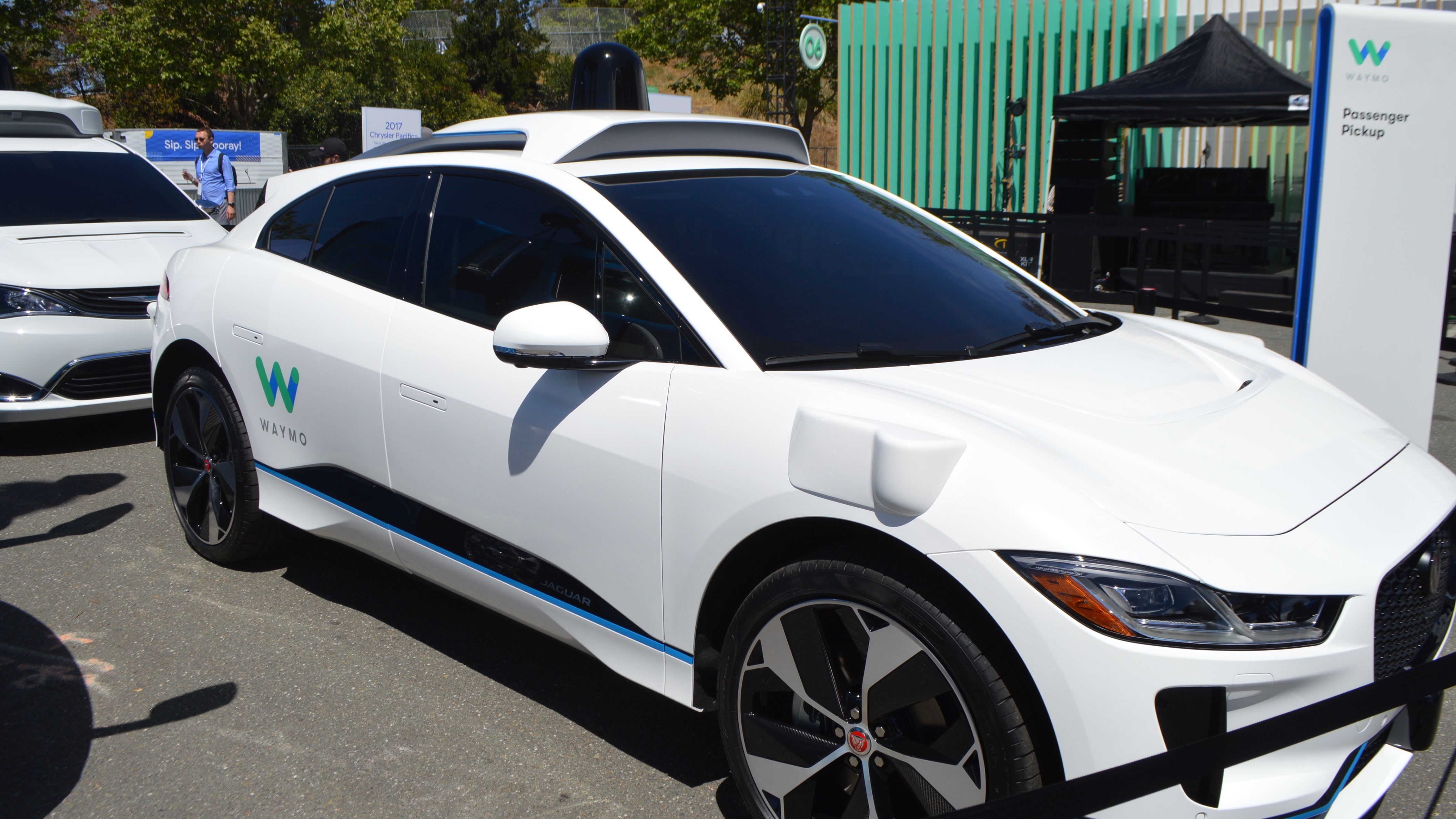 This is what the Waymo selfdriving Jaguar IPace looks like in real