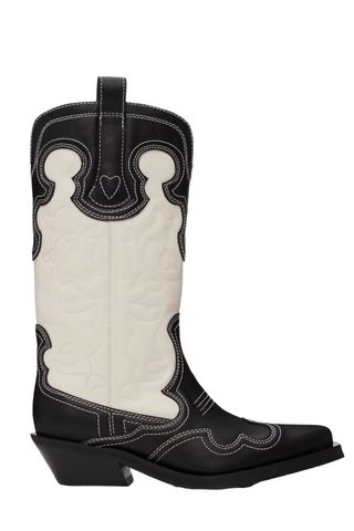 Black & White Mid Shaft Embroidered Western Boots