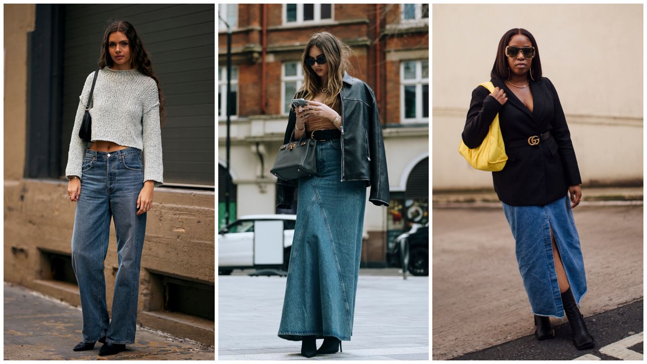 women wearing denim skirts and denim pants 