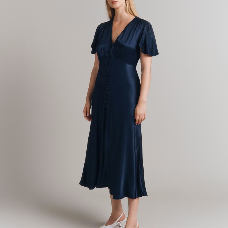 Ghost , Satin V-Neck Midi Skater Dress