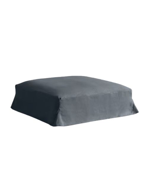 Roma Square Ottoman - Linen Prussian Blue