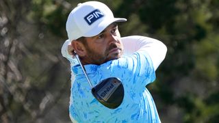 Louis Oosthuizen takes a tee shot during 2022 WGC-Match Play at Austin Country Club