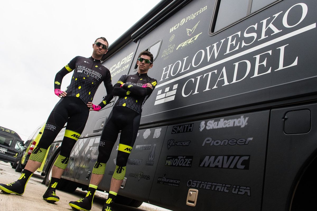 Holowesko-Citadel riders pose in the new 2017 team kit.