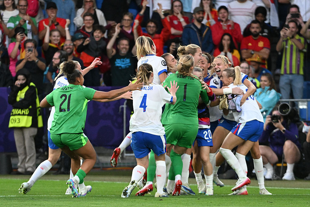 Team England celebrating the victory during the UEFA Women&#039;s EURO 2025 Final match between England and Spain at St. Jakob-Park on July 27, 2025 in Basel, Switzerland. (Photo by Manuel Winterberger/Eurasia Sport Images/Getty Images)
