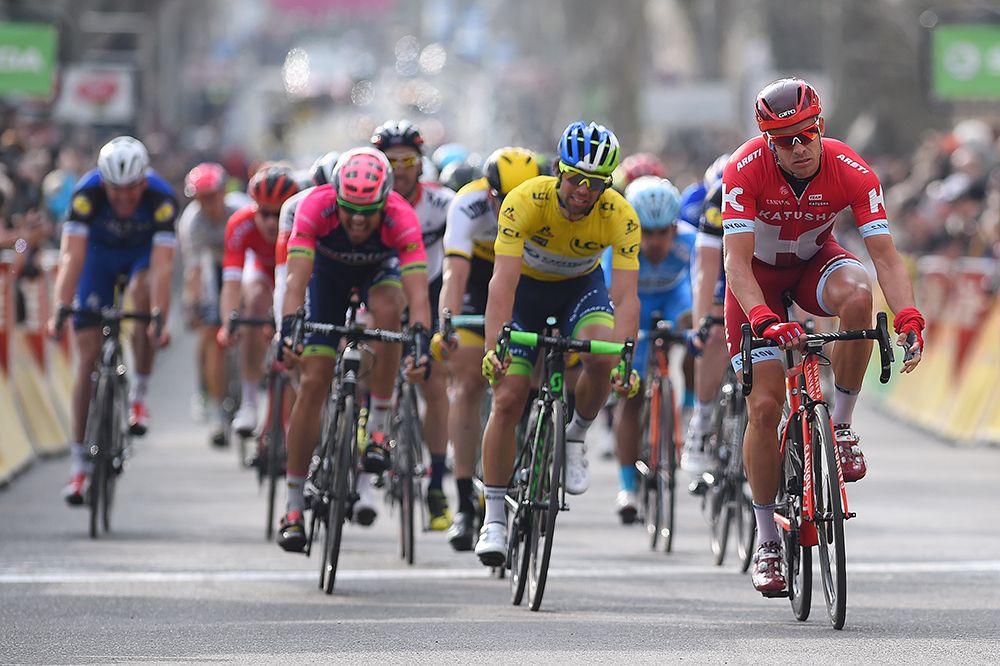 Alexander Kristoff (Katusha) leads the sprint for second