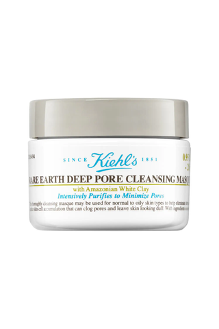 A jar of Kiehl's Deep Pore Cleansing Mask set against a white background.