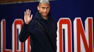 Richarlison waves on arrival for Tottenham's Premier League clash at Crystal Palace in October 2023.
